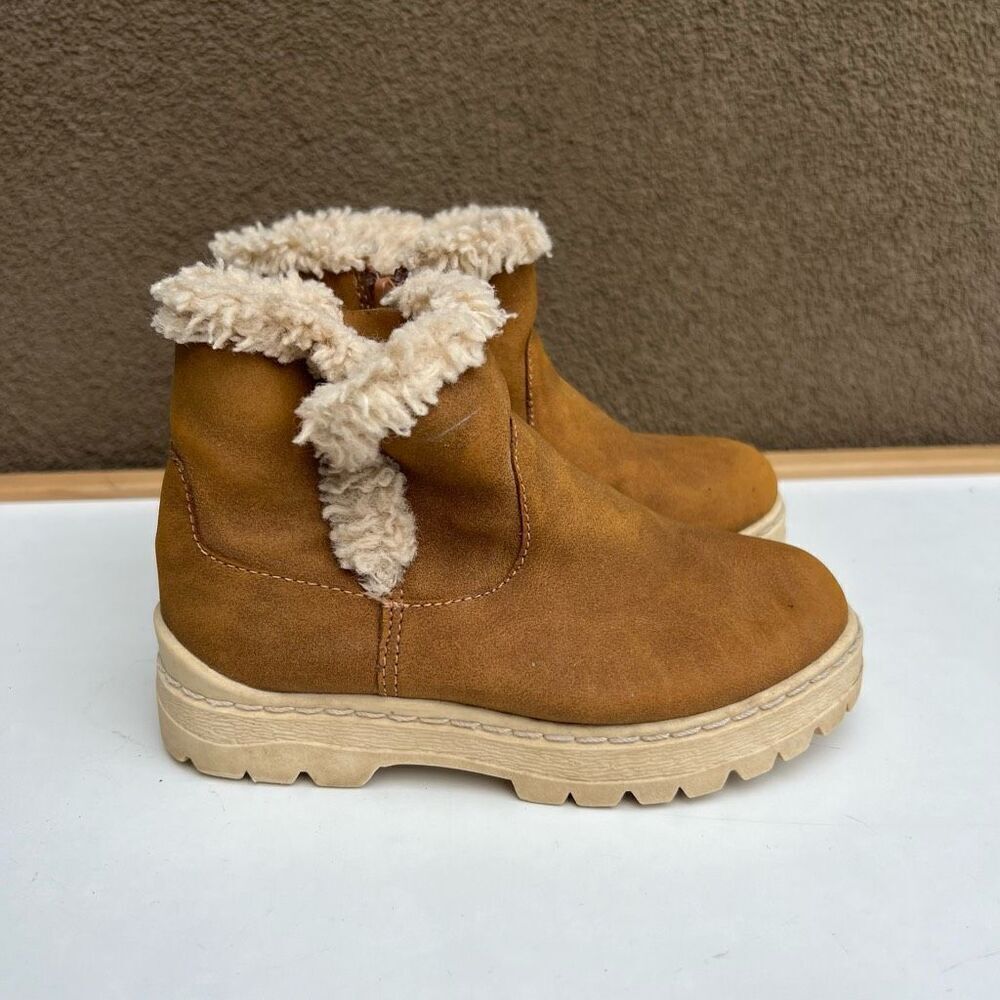 ZARA Brown Leather Boots Fur Lined Winter Fall Toddler SIZE 8 EU 24 Unisex Kids